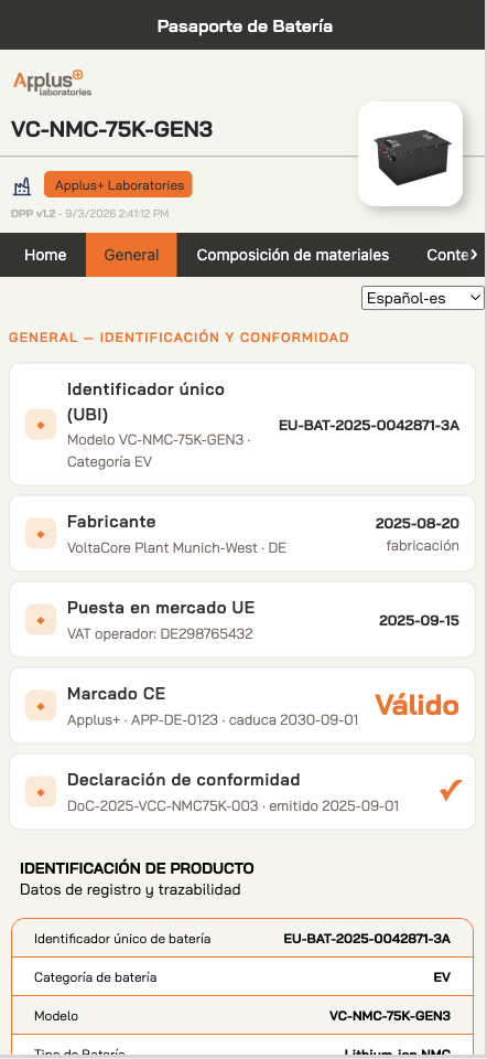 DPP de batería Applus+ · General